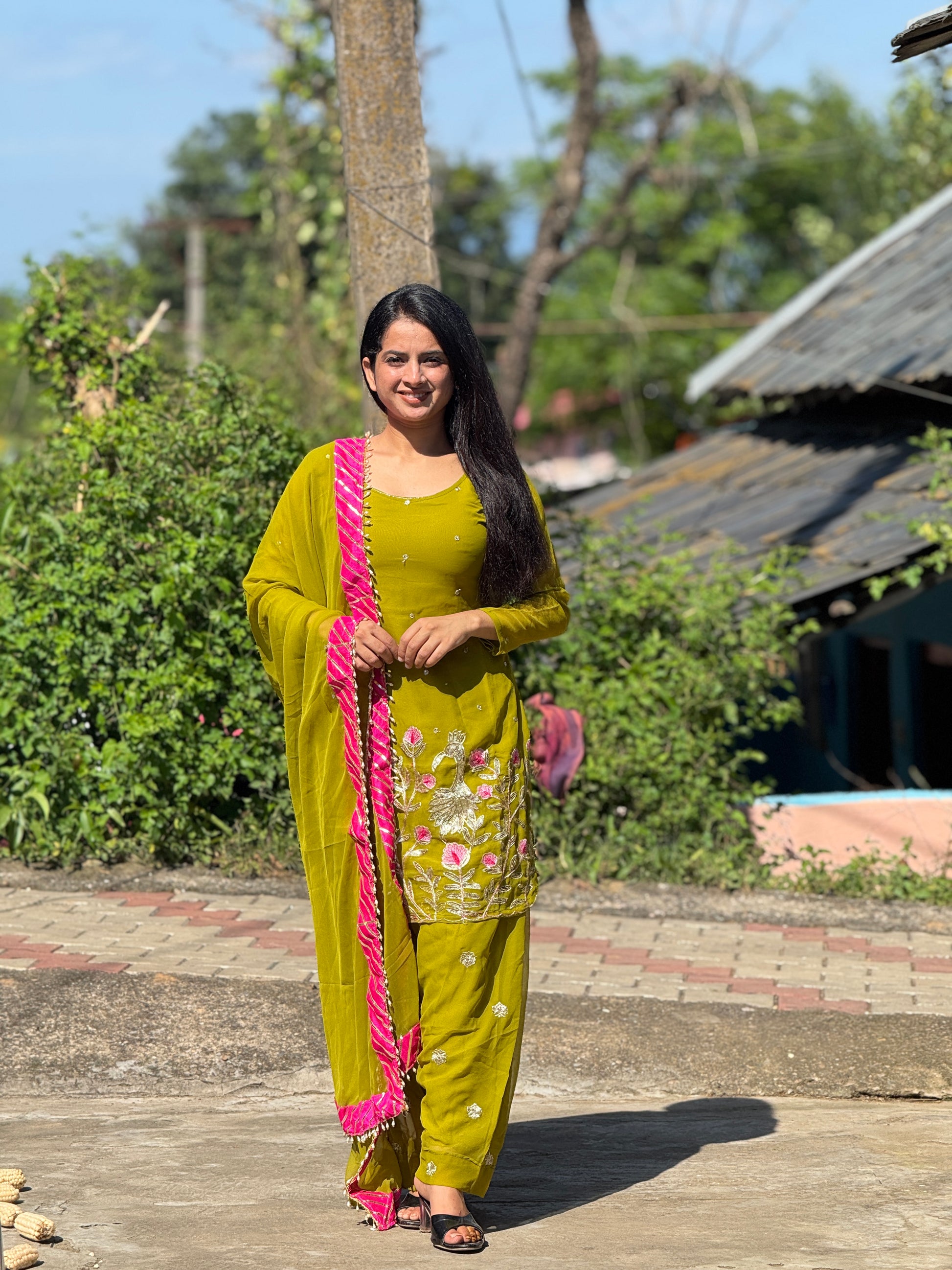 Nijza Lime Green Embroidered Ethnic Suit