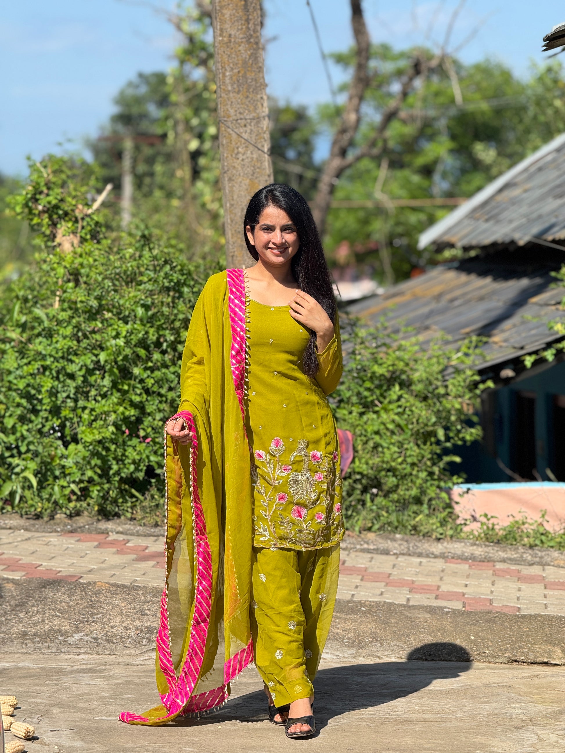 Nijza Lime Green Embroidered Ethnic Suit