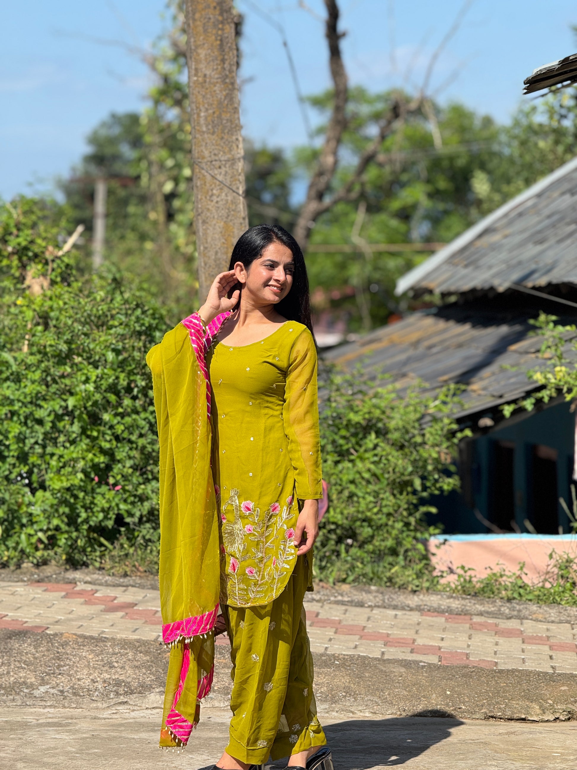 Nijza Lime Green Embroidered Ethnic Suit