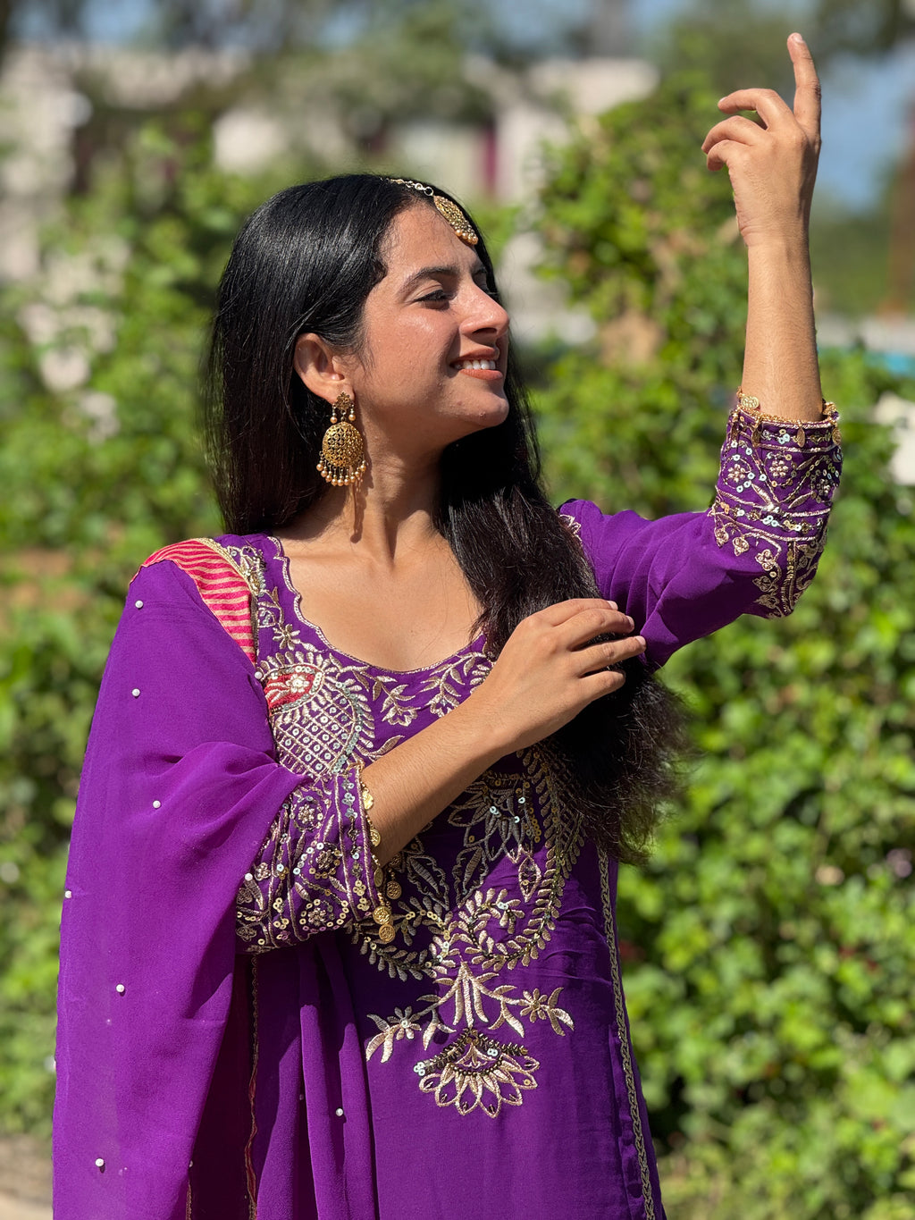 Nijza Festive Embroidered Purple Suit Set