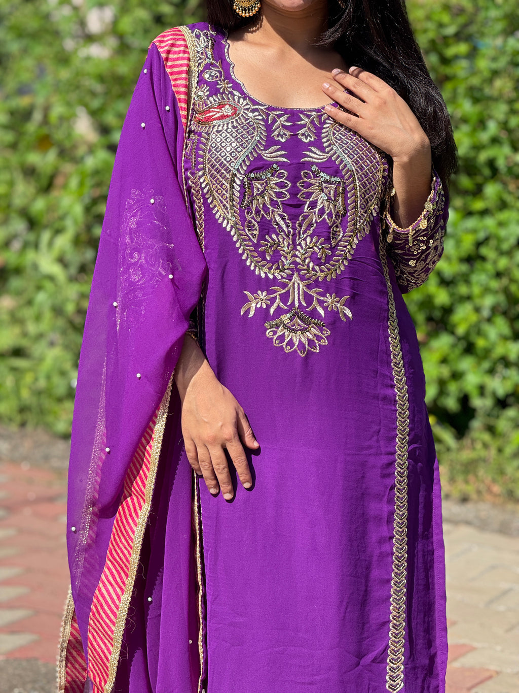 Nijza Festive Embroidered Purple Suit Set