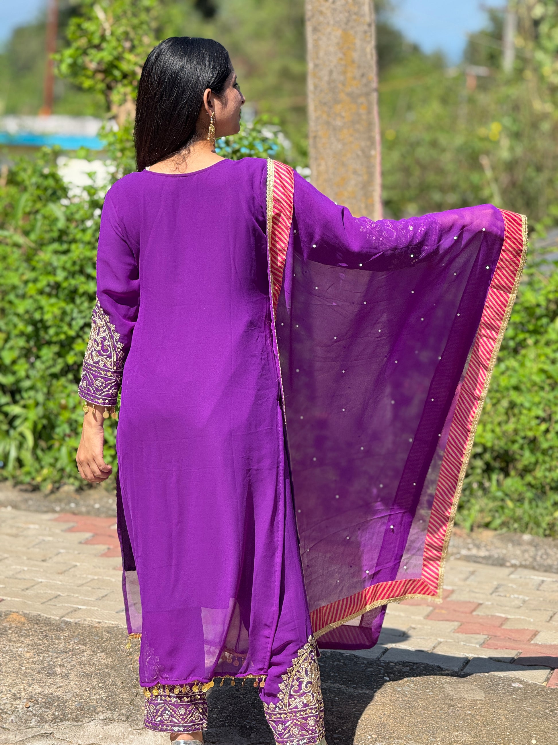 Nijza Festive Embroidered Purple Suit Set