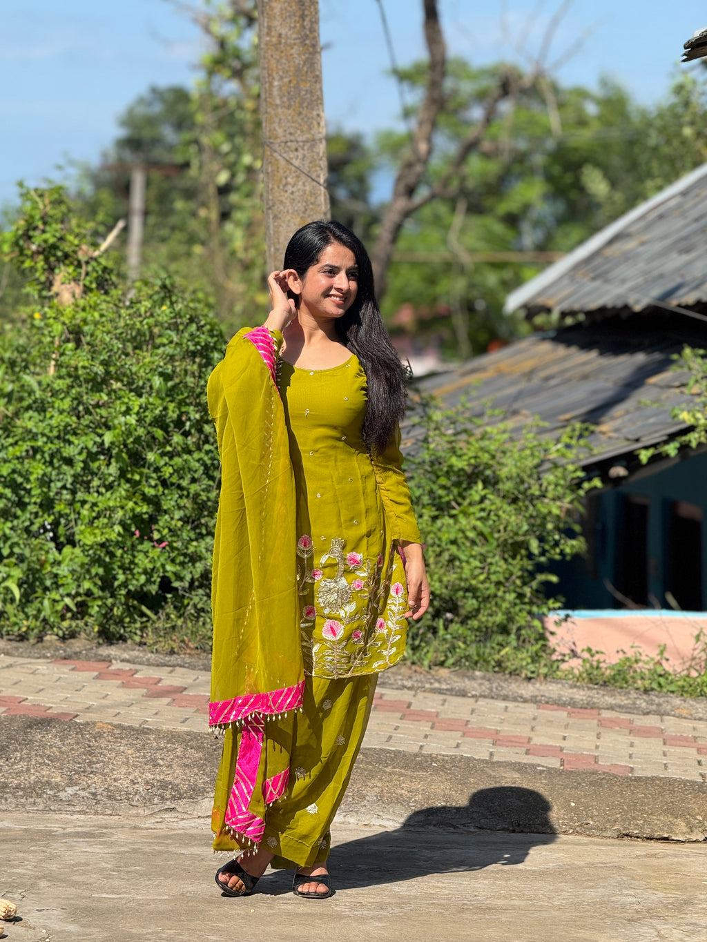 Nijza Lime Green Embroidered Ethnic Suit