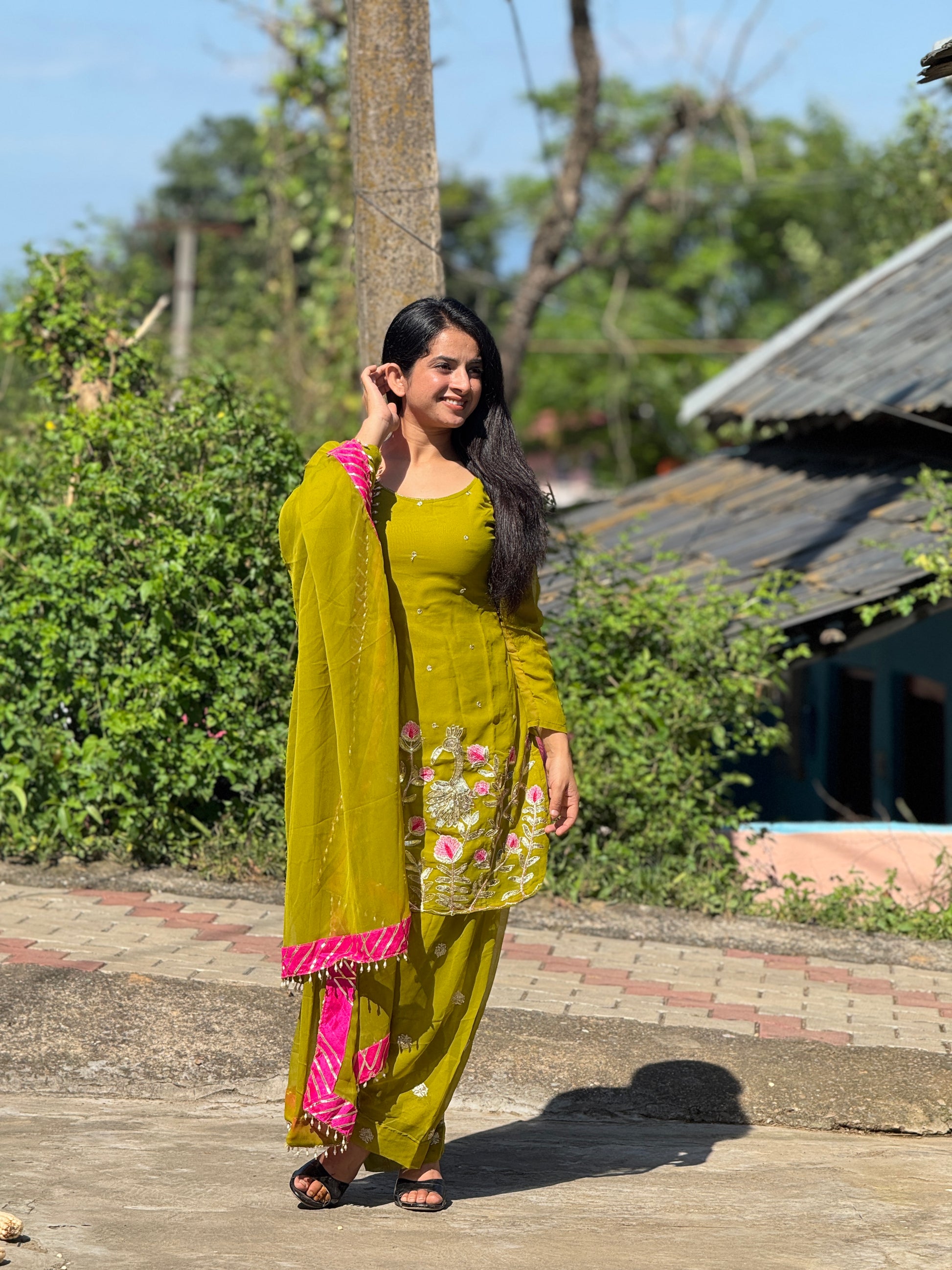 Nijza Lime Green Embroidered Ethnic Suit