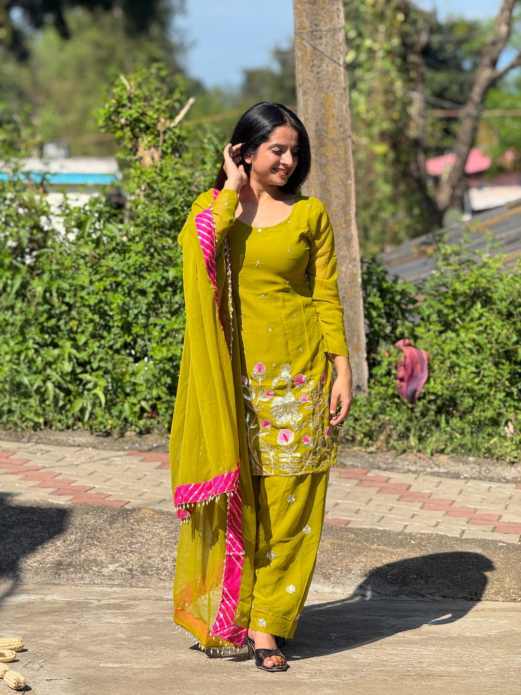 Nijza Lime Green Embroidered Ethnic Suit