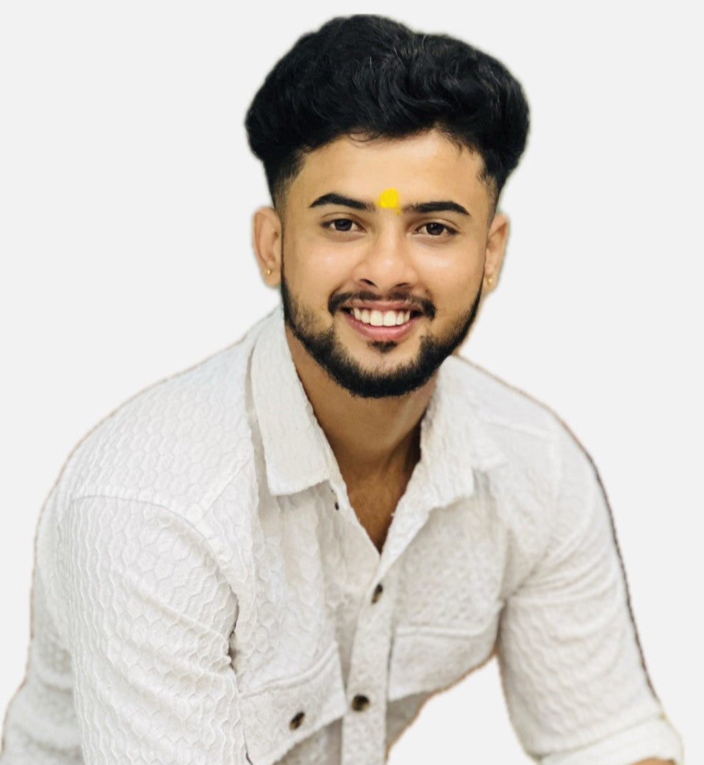Man wearing a white textured shirt with a plain background